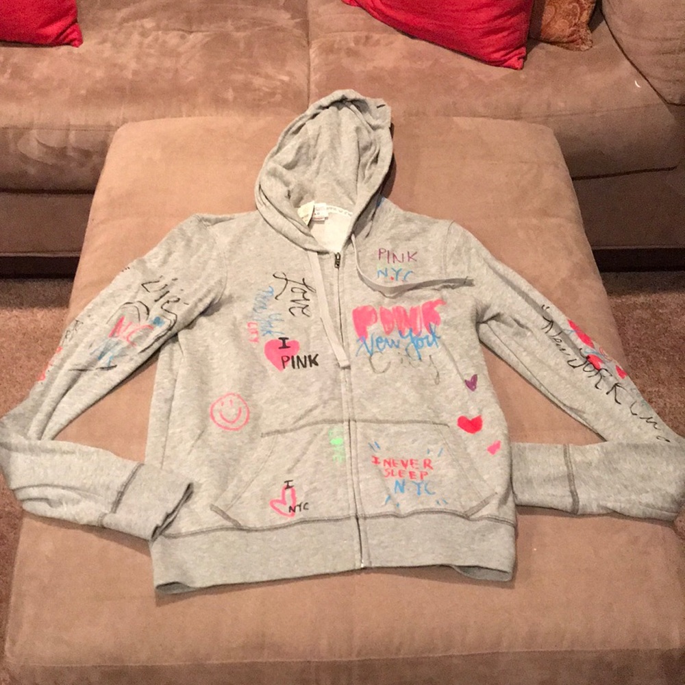 NWT PINK zip up printed hoodie